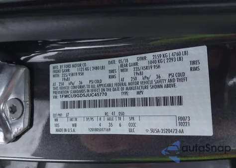 2018 Ford Escape Se from USA, damaged, VIN 1FMCU9GD5JUC45770